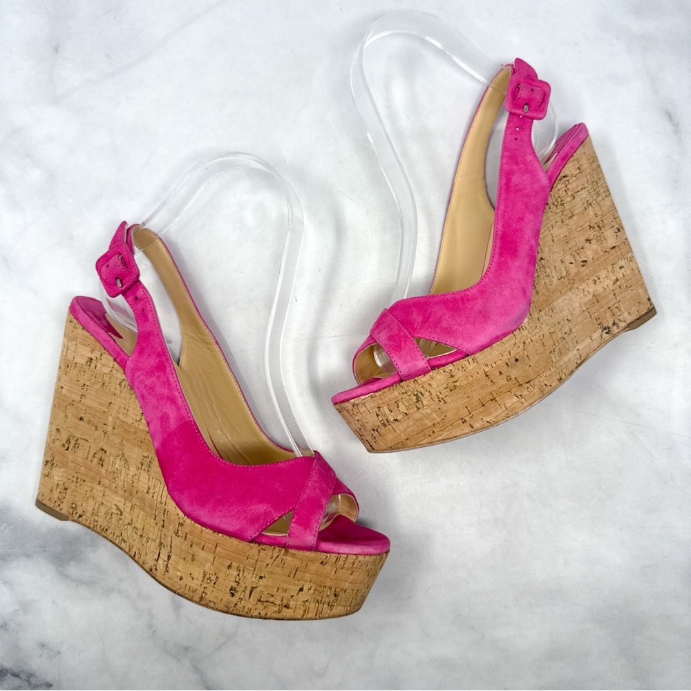 Christian Louboutin Reine De Liege Suede Cork Platform Wedge Slingback Sandal 37
